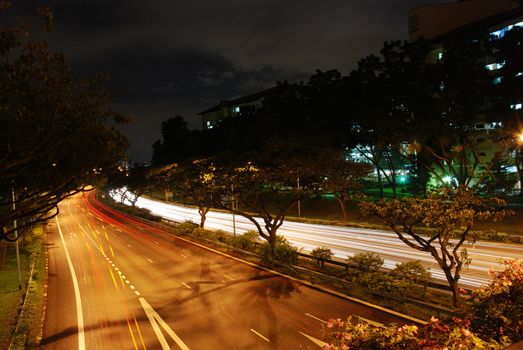 View from an express highway at Singapore at night