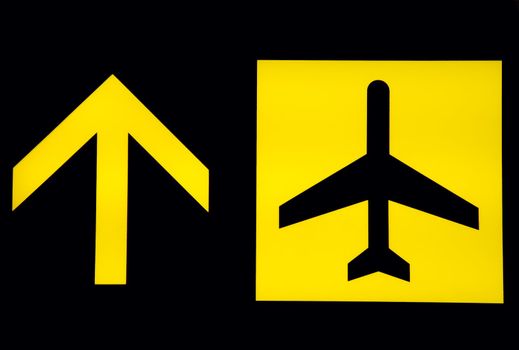 View of departure signboard in balck background at airport