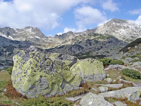 Mountain Ridge With Lichen-Covered Boulders