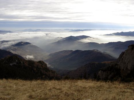 Misty Ridge Mountains Ceahlau National Park.