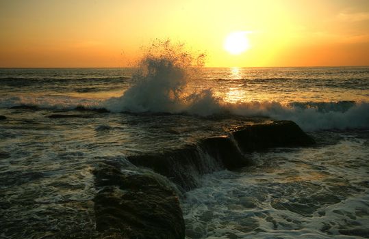 Coastline Indian ocean on sunset