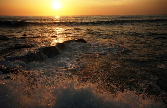 Coastline Indian ocean on sunset