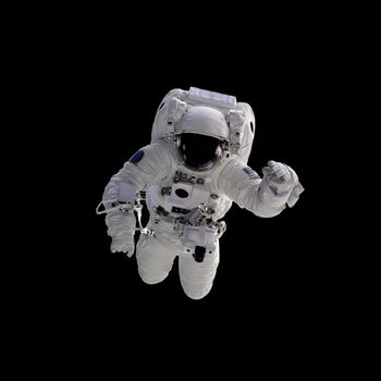 Flying astronaut on a black background. Some components of this image are provided courtesy of NASA, and have been found at nasaimages.org