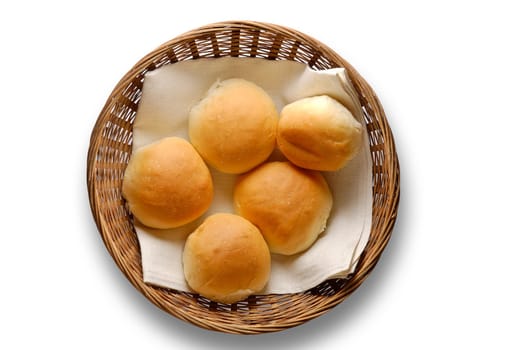 Bread rolls in basket with clipping path