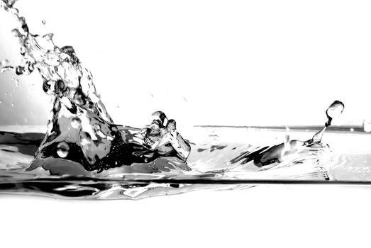 Fresh water splash on white background. B&W version