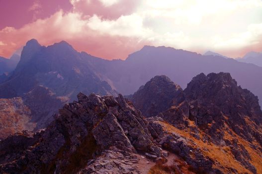 Mountains sunrise landscape. Tatra colorful picture