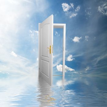 Door to new world. Open door in sky conceptual. Other original versions of this concept available in my portfolio.