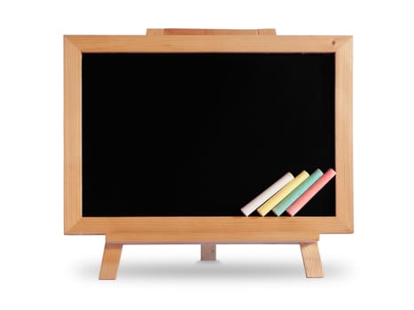 Blackboard wood frame Placed on the white desk with shadow