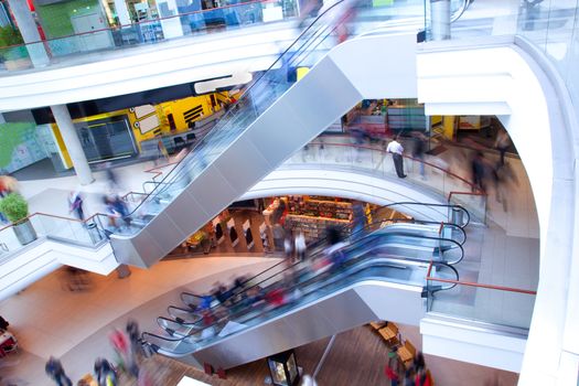 Modern shopping mall, centre in rush, a lot of people