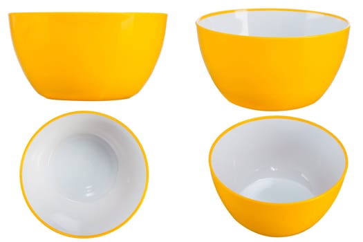 four point of view from yellow bowl, isolated on white background.