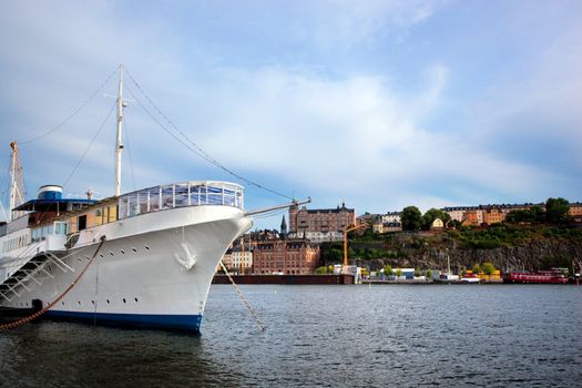 Stockholm, Sweden in Europe. Ship and waterfront view