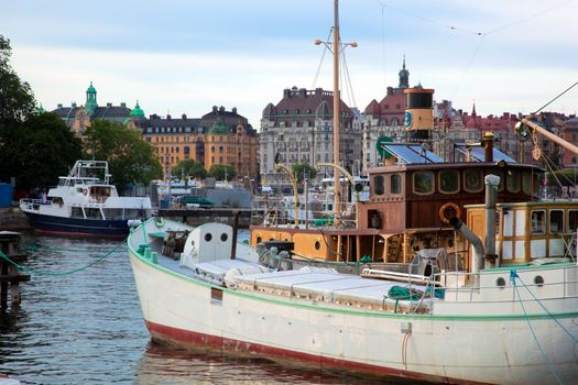 Stockholm, Sweden in Europe. Ship and waterfront view