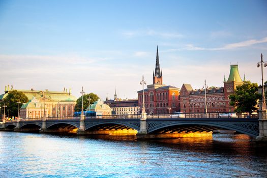 Stockholm, Sweden in Europe. Waterfront view on architecture