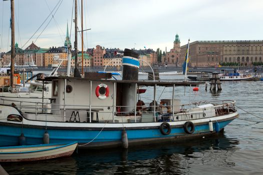 Stockholm, Sweden in Europe. Ship and waterfront view