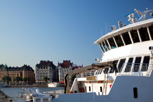 Stockholm, Sweden in Europe. Ship and waterfront view