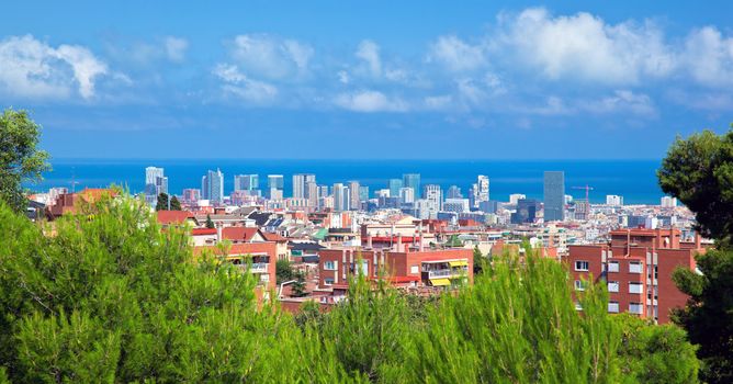 Downtown panorama of Barcelona, Spain. View from the Park Guell