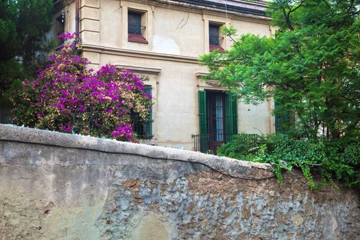 Building in Park Guell, view on Barcelona, Spain