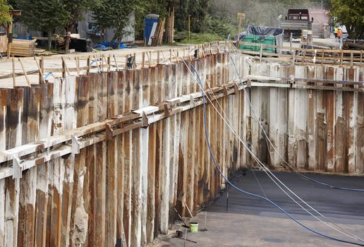 Construction site with various machines