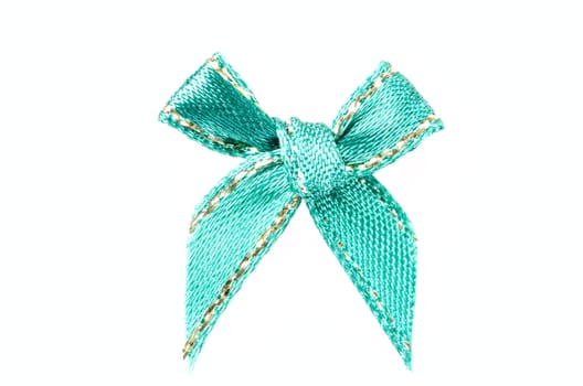 green ribbon bow isolated on white background.