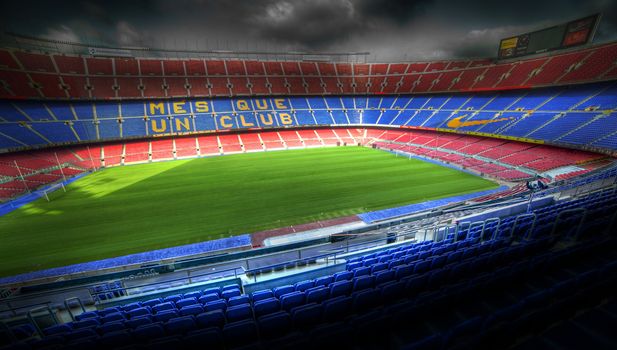 BARCELONA SPAIN - 2011 summer break: The Camp Nou stadium in colorful, dramatic mood, Spain. Summer break 2011, Barcelona, Spain.