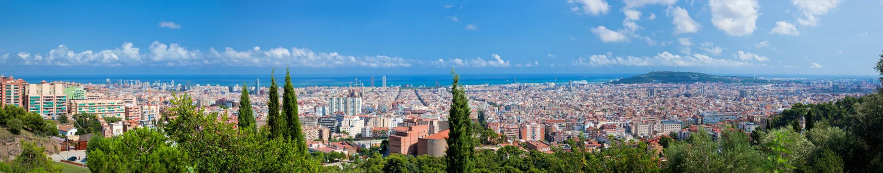 Barcelona, Spain at summer. Very wide, high quality panorama