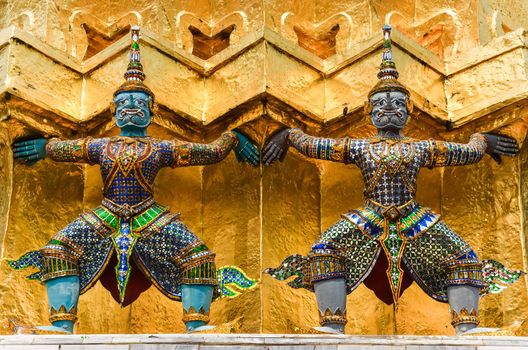 Detail of statues in Grand palace temple, Bangkok, Thailand