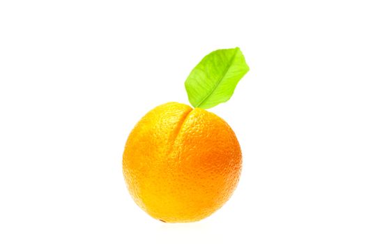 Orange with leaf  isolated on white
