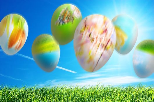 Easter abstract background of falling eggs