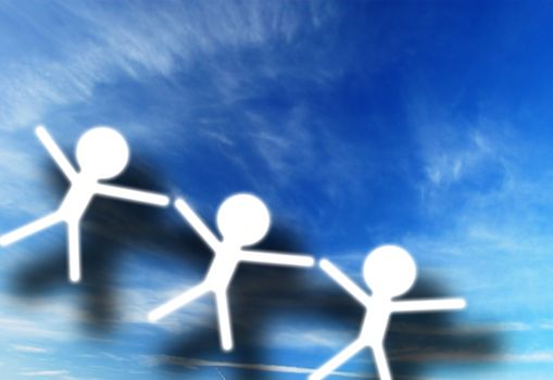Unity concept. Silhouettes of people on blue sky background