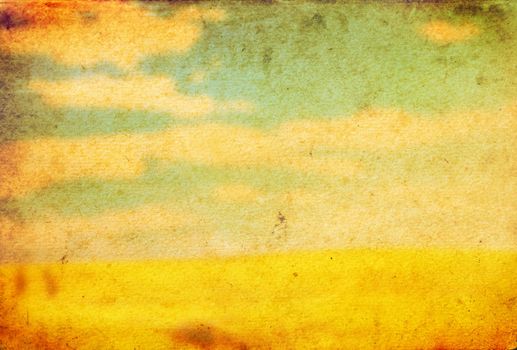 Landscape with clouds on old vintage grunge paper