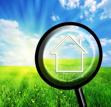 New house imagination in loupe. Conceptual image