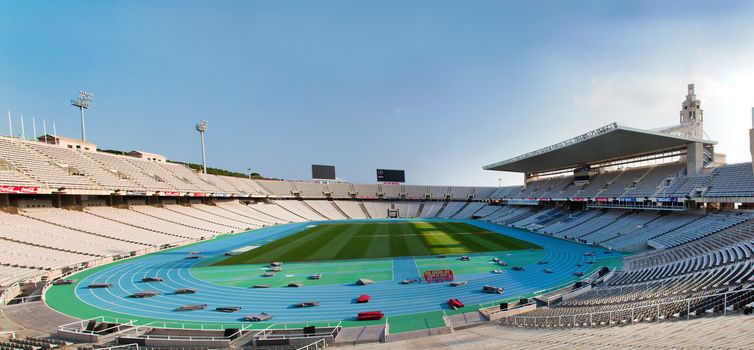 Olympic stadium in Barcelona, Spain. Wide panoramic view