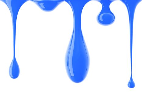 funny blue paint drops on white background
