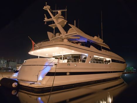 luxury yacht in winter night