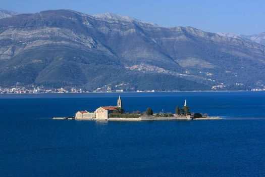 Ancient church on an island on Tivat bay near Kotor Montenegro