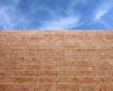 blue cloudy sky above steps