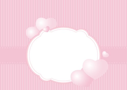 greeting card with hearts on a pink striped background