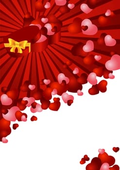 greeting card with a gift from the heart that flew on a red background with a white background for a congratulatory text