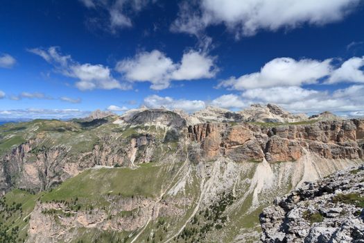 summer landscape of Odle-Puez massif, Alto Adige, Italy
