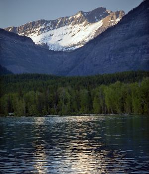 Lake McDonald Snow Mountains Reflection Glacier National Park Montana