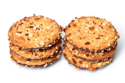 chocolate chip cookies with peanuts, isolated on white