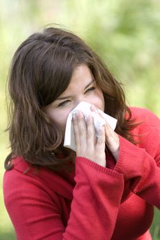 Pretty woman sneeze. Allergy season