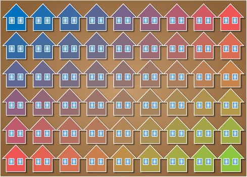 texture formed by regularly spaced houses of different colors group home