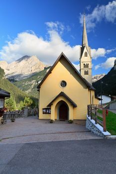 small church in Alba di Canazei,  famuos small town in val di Fassa, Trentino, Italy