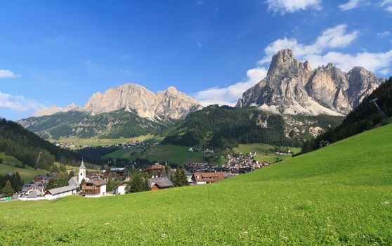 Corvara village and Badia Valley in summer Alto Adige, Italy