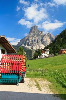 Sassongher mount from Corvara on summer, Badia Valley, Italy