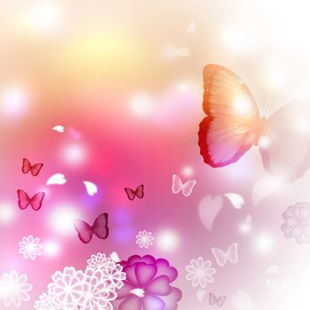 Blossoms and butterflies pastel illustration