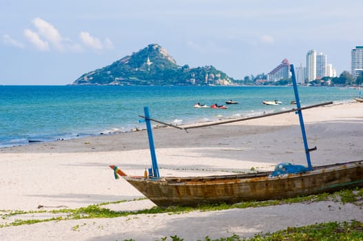 small fishing boat on Hua Hin beach,Thailand