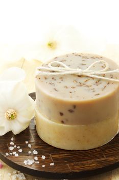 Natural handmade soap with flowers and bath salt