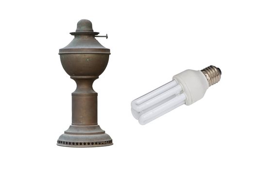 isolated old and new lamp on white background